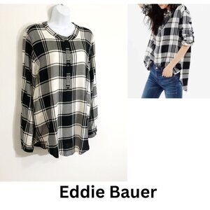 Eddie Bauer Black White Plaid Shirt Size M